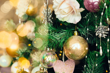 2020 Merry Christmas and New Year holidays background. Blurred bokeh background Christmas tree