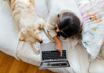 Brunette woman and her dog