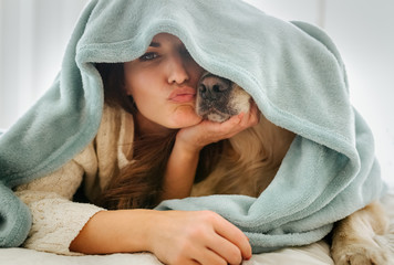 Brunette woman and her dog