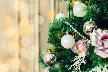 2020 Merry Christmas and New Year holidays background. Blurred bokeh background Christmas tree