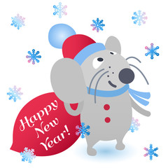 Happy New Year gift card with Cute grey rat