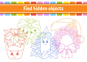Find hidden object. Education developing worksheet. Activity page with pictures. Color contour. Logical thinking training. Isolated vector illustration. Funny character. Cartoon style.
