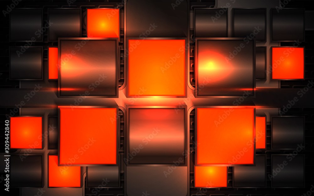 Poster abstract metallic orange and black square shapes frame layout design tech innovation concept geometr
