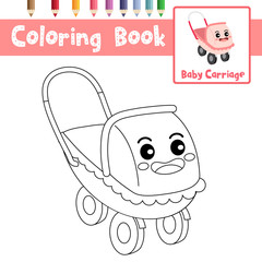 Coloring page Baby Carriage cartoon character perspective view vector illustration
