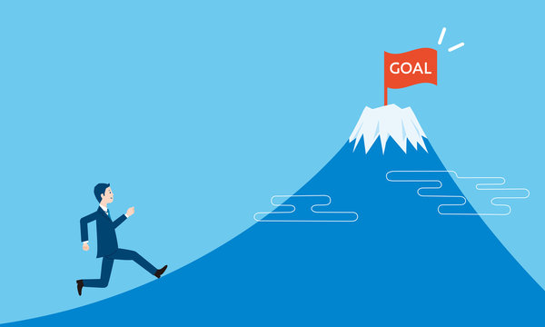 ゴールに向かって走るビジネスマンと富士山のイメージ