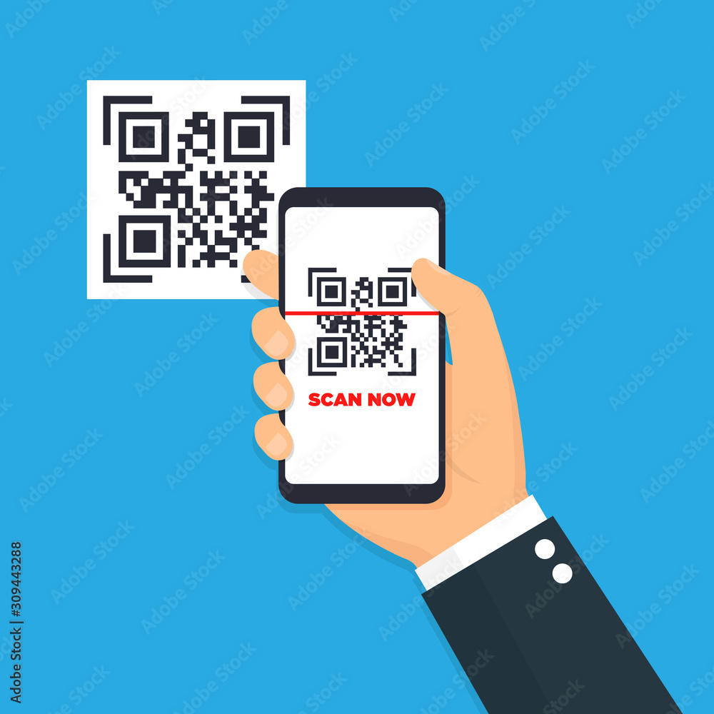 Poster scan qr code flat icon with phone. barcode. vector illustration.