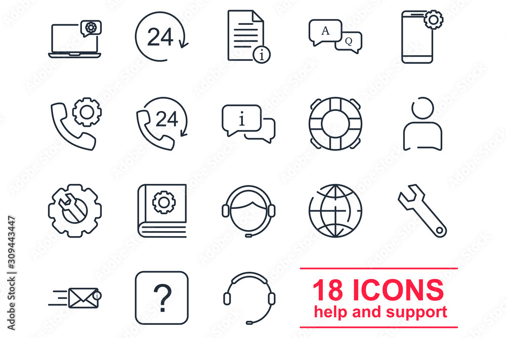 Aufkleber Contact Us set icon template color editable. Support service and telemarketing pack symbol vector sign isolated on white background illustration for graphic and web design.