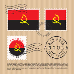 Postage stamps isolated on brown paper background with national flag  : Vector Illustration