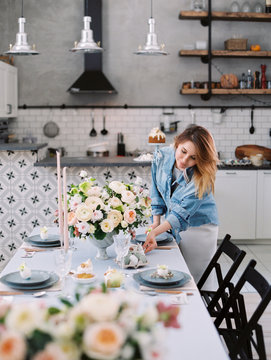 Pretty woman with bunch of flowers