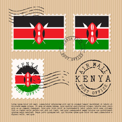 Postage stamps isolated on brown paper background with national flag  : Vector Illustration