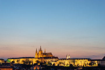View on Prague castle at pink sunset