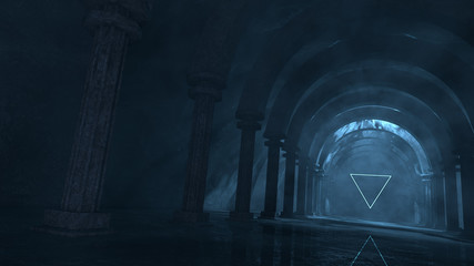 strange majestic temple with glowing ethereal lights