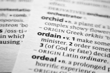 Fototapeta premium Word or phrase Ordain in a dictionary.