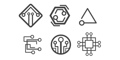 Technology-vector logo templates for corporate identity. Abstract signs of the chip. Illustrations of the concept of the network, Internet technologies. Structural elements.
