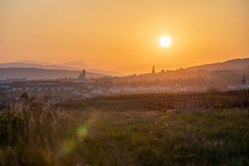 Fototapeta na wymiar Sunset view of Eisenstadt, Burgenland in Austria during golden hour