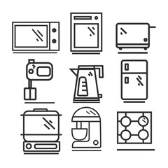 Simple set of kitchen appliances Related vector line icons.