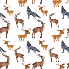 seamless pattern with forest animals on a white background