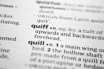 Fototapeta premium Word or phrase Quiff in a dictionary.