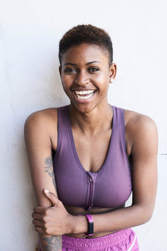 Happy sportswoman portrait.