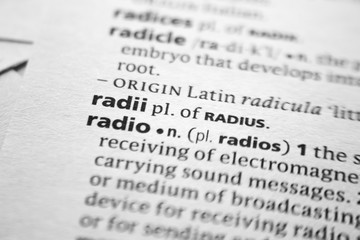 Fototapeta premium Word or phrase Radii in a dictionary.