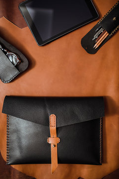 Masculine Leather Accessories Flat Lay