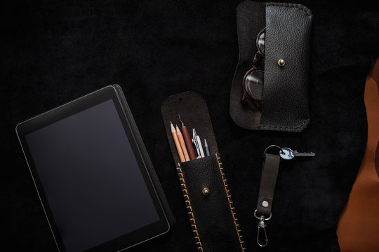 Masculine Leather Accessories Flat Lay