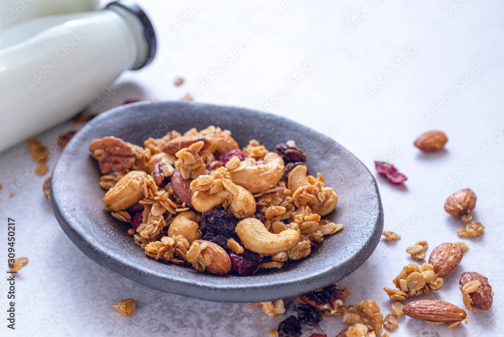 Wall mural homemade granola with bottle of milk . - Wall murals