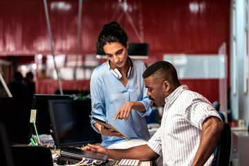 Business people analyzing documents