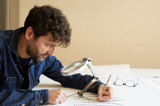 Artist at work in his studio