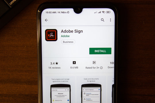 Ivanovsk, Russia - July 07, 2019: Adobe Sign app on the display of smartphone or tablet.