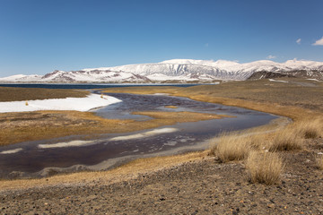 Fototapeta na wymiar mongolian valley steppe river and mountains