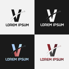 vector illustration of the initials letter v with road and star designs