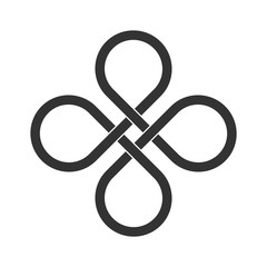 Infinite loop icon. Clover leaf knot. Endless loop sign. Celtic interlocking knot. Old ornament strip. Eternity line. Interconnected circular shapes. Bowen cross symbol. Vector illustration, clip art.