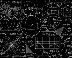 Mathematical scientific vector seamless pattern with equations, formulas and calculations. You can use any color of background