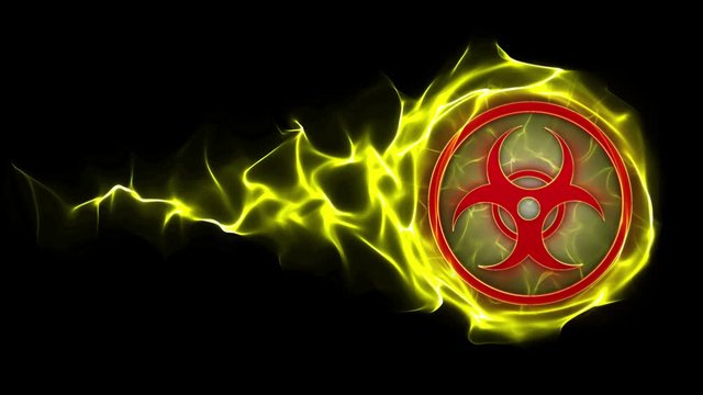 BIOHAZARD in Particles Ring, Radiation Hazard Danger Symbols Animation, Rendering, Background, Loop, 4k