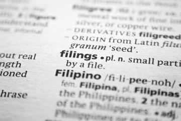Word or phrase Filings in a dictionary.