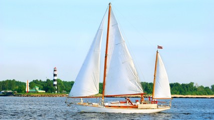 white sail yacht sailing. Riga, Latvia