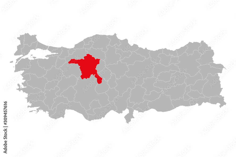 Wall mural map of ankara marked red on turkey map vector. gray background.