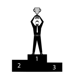 businessman holds a prize cup over his head. victory. achievement of success.vector illustration.