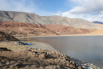 Cloudy view on a mountain lake. Mongolia