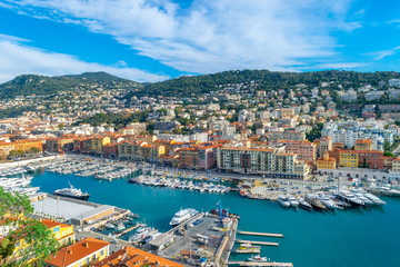 Naklejka na ściany i meble Panoramic view of Nice city port in France