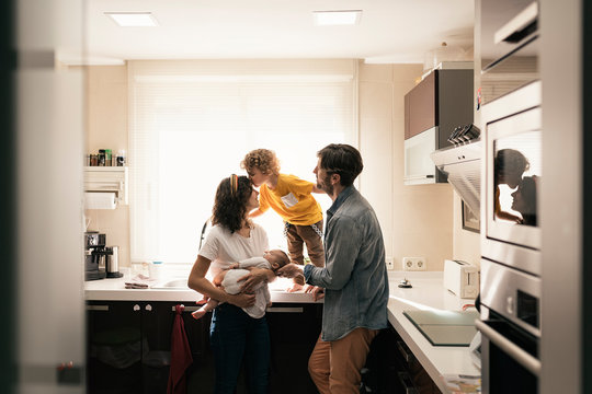 Caucasian family having fun at home