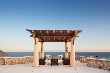 Outdoor fire pit on the ocean at a luxury resort in Mexico