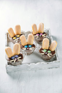 Food: Chocolate pudding with bunny faces