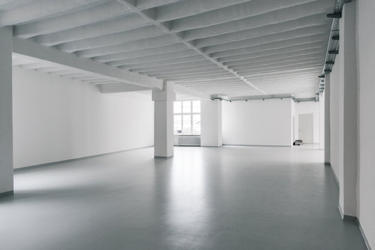 Empty Bright White Industrial Office and Event Space
