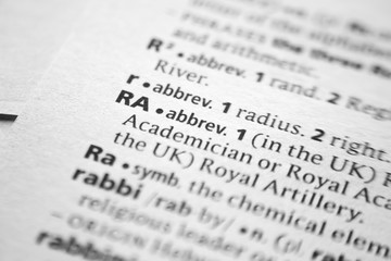 Word or phrase RA in a dictionary.