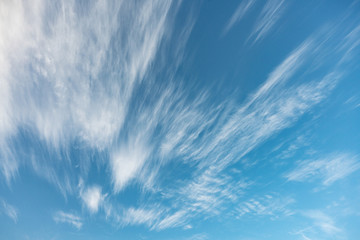 Scenic fluffy cirrus and stratus clouds in the blue sky - obrazy, fototapety, plakaty