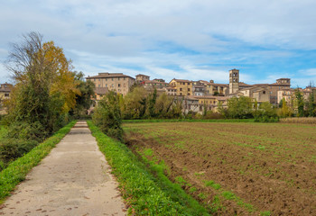 Rieti (Italy) - The historic center of the Sabina's provincial capital, under Mount Terminillo and crossed by the river Velino, during the autumn with foliage.