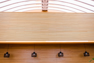 Wooden wall in the interior of a modernist building.