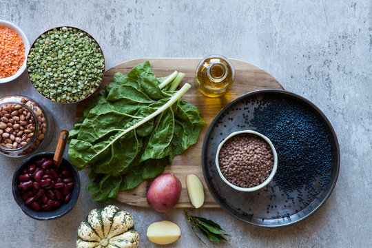 Food ingredients on prep table